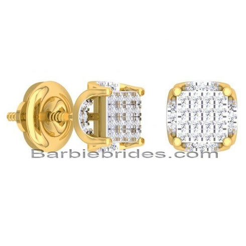 Micro Pave 18K Gold Plated 3D 5A Cubic Zirconia Men Women Cluster Stud Earrings